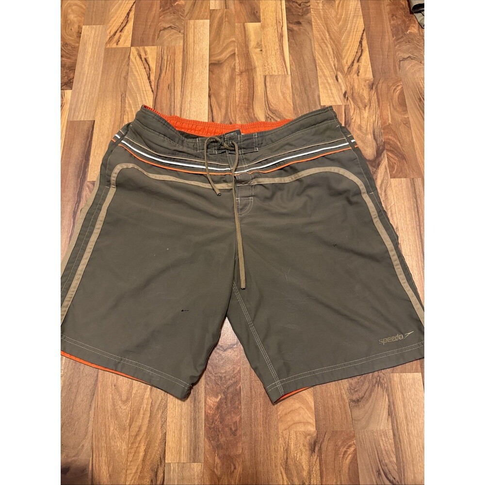 Vintage Green,Orange, And Crème Men’s Y2K Speedo Swimtrunks Fits XL